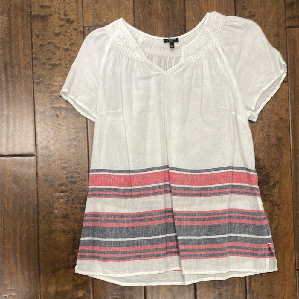 Talbots White and red Short Sleeve Relaxed Blouse
